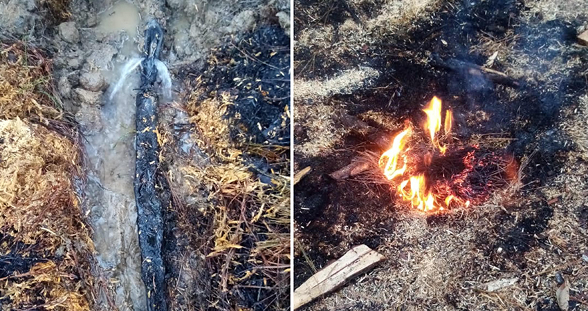 La quema de aserrín fue cerca de la pila del agua potable. Foto: Cortesía/Radio ABC Stereo