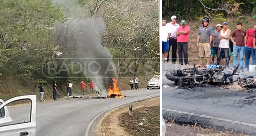 Producto del fuerte impacto, la motocicleta se prendió en llamas. Una de las víctimas falleció de manera inmediata y la otra en el centro de salud de San Isidro, Matagalpa.
