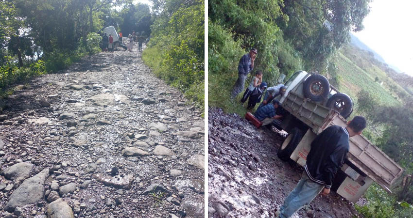 A un camión le fallaron los frenos al intentar subir una cuesta en la zona que conduce de Las Lomas y se volcó con sus ocupantes.