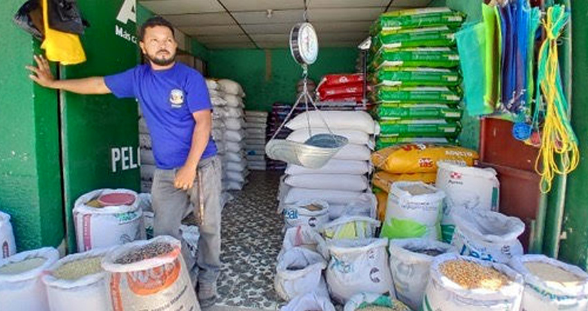 Comerciante del Mercado Alfredo Lazo detalla los precios del maíz, arroz, frijoles, cacao y millón.