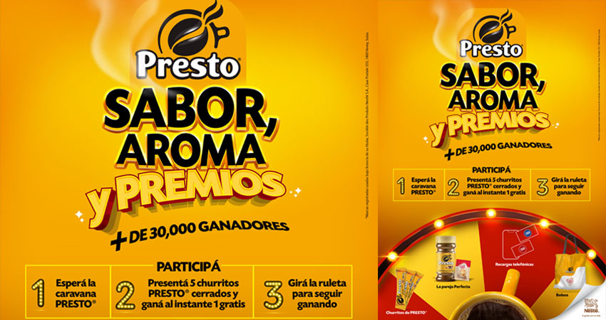 Participá con cinco stick de Café PRESTO, que podés encontrar en misceláneas, pulperías y supermercados del país.