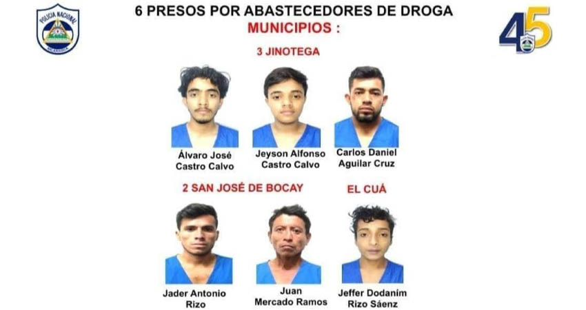 En la lista hay 6 personas acusadas de abastecedores de droga, detenidos en el municipio de Jinotega, El Cuá y San José de Bocay.